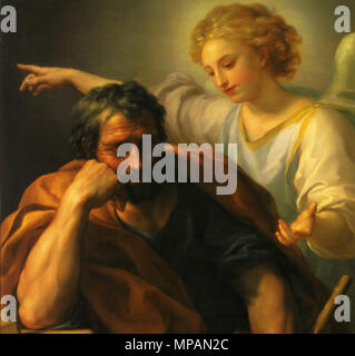 . Inglese: Il Sogno di San Giuseppe da Anton Raphael Mengs. Olio su legno di quercia, 114 x 86 cm. Ora nel Kunsthistorisches Museo di Vienna. Tra il 1773 e il 1774. Anton Raphael Mengs (1728-1779) nomi alternativi descrizione Mengs pittore tedesco e storico dell arte neoclassica Data di nascita e morte 22 Marzo 1728 29 Giugno 1779 Luogo di nascita e morte Ústí nad Labem, Boemia Roma periodo di lavoro 1749-1779 sede di lavoro Roma, Madrid (1761-1769), Autorità di Dresda controllo : Q76718 VIAF: 54179382 ISNI: 0000 0001 0857 5632 ULAN: 500009824 LCCN: N79089094 NLA: 36514878 WorldCat 884, Mengs Traum d Foto Stock