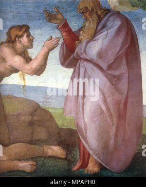 Inglese: Creazione di Eva (dettaglio) tra 1509 e 1510. 890 Michelangelo, creazione di Eva 03 Foto Stock