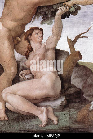 Inglese: la caduta e la cacciata dal giardino di Eden (dettaglio) tra 1509 e 1510. 890 Michelangelo, cadono e cacciata dal giardino di Eden 10 Foto Stock