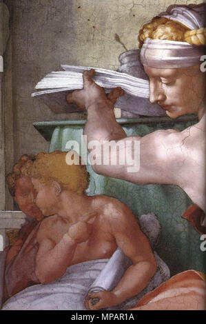 Inglese: la Libyan Sibyl (dettaglio) 1511. 891 Michelangelo, sibille libica, 02 Foto Stock