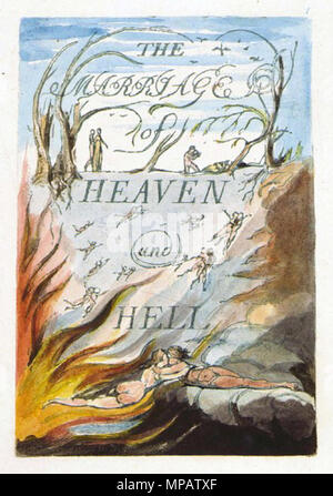 . Titolo pagina del Matrimonio del Cielo e l'Inferno (Copia D, nella biblioteca del congresso). 1790. William Blake (1757-1827) nomi alternativi W. Blake; Uil'iam Bleik Descrizione British pittore, poeta, scrittore, teologo, collezionista e incisore, Data di nascita e morte 28 novembre 1757 12 agosto 1827 Luogo di nascita e morte Broadwick Street Charing Cross sede di lavoro London Authority control : Q41513 VIAF: 54144439 ISNI: 0000 0001 2096 135X ULAN: 500012489 LCCN: N78095331 NLA: 35019221 WorldCat 898 MoH&amp;H titolo Foto Stock