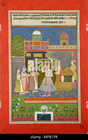 . Inglese: Titolo serie: Ragamala Suite Nome: Ragamala Data di creazione: ca. 1655 Dimensioni display: 12 15/32 in. x 7 9/16 in. (31,7 cm x 19,2 cm) Linea di credito: Edwin Binney terza raccolta numero di adesione: 1990.465 Collezione: <a href='http://www.sdmart.org/art/our-collection/asian-art' rel="nofollow">Il San Diego Museum of Art</a> . 16 ottobre 2001, 11:03:54. Inglese: thesandiegomuseumofartcollection 789 Lalit Raga (6125085090) Foto Stock
