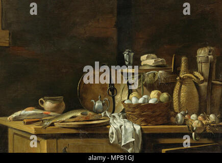 . Inglese: Tavolo Da Cucina ancora in vita, da Nicolas Henri Jeaurat de Bertry. Olio su tela, 36 1/4 x 53 1/8 in.; 92 x 135 cm. Français : Nature morte de table de cuisine, par Nicolas Henri Jeaurat de Bertry. Huile sur toile, 92 x 135 cm. 1756. Nicolas Henri Jeaurat de Bertry (1728-1796) Descrizione pittore francese Data di nascita e morte 28 Luglio 1728 1796 Luogo di nascita e morte Parigi Vermenton posizione Lavoro Parigi (1756 - 1796) Autorità di controllo : Q3340400 VIAF: 95802531 ULAN: RKD 500019740: 42099 919 Nature morte de table de cuisine Foto Stock