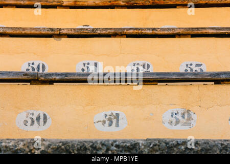 Close-up sulle tribune per gli spettatori nella corrida, Ronda, Spagna Foto Stock