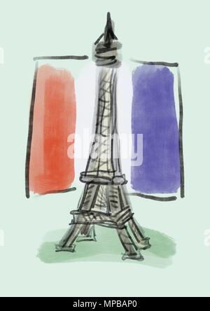 La torre Eiffel ingenuo illustrazione Foto Stock