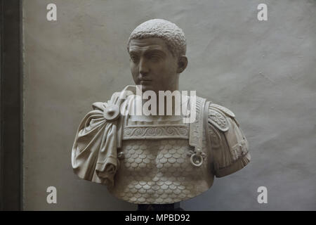 Imperatore romano Severus Alexander regni (222-235 AD). Roman busto in marmo del III secolo D.C. in mostra nella Galleria degli Uffizi (Galleria degli Uffizi di Firenze, Toscana, Italia. Foto Stock