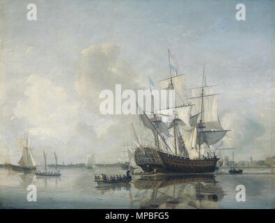 La marina militare la fregata "Rotterdam" sul Maas off Rotterdam . Fregata "Rotterdam" sulla Mosa prima di Rotterdam. 1807. 925 Nicolaas Baur - Fregat "Rotterdam' op de Maas voor Rotterdam Foto Stock