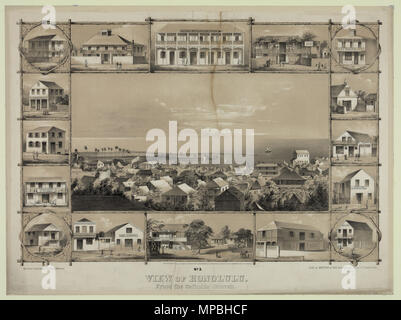 . Inglese: No. 3. Vista di Honolulu. Da parte della Chiesa Cattolica. Disegnato da Paolo Emmert, litografia da Britton & Rey, San Francisco, 1854. Warren Goodale (1897). "Honolulu nel 1853". Carte di Hawaiian Historical Society. Hawaiian Historical Society. . Circa 1853. Paolo Emmert (1826-1867) nomi alternativi Paolo Emert Descrizione pittore svizzero Data di nascita e morte 1826 1867 Luogo di nascita e morte Berna in Svizzera, Honolulu, Hawaii, Stati Uniti d'America periodo di lavoro 1845-1867 sede di lavoro New York, California, Hawaii competente controllo : Q7150498 VIAF: 96548212 ULAN: 500116954 932 Foto Stock