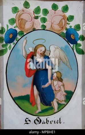 . Deutsch: Erzengel Gabriel, Hinterglasbild, 22 x 16,5 cm; 2. Viertel 19. Jh. Xix secolo. Werkstatt Noder, Seehausen 932 Noder (laboratorio) Erzengel Gabriel 19 Jh Foto Stock