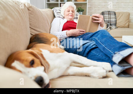 Senior donna godere il tempo libero con il cane Foto Stock