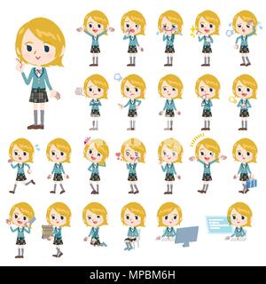 Set di pose diverse di Schoolgirl bianco 1 Illustrazione Vettoriale