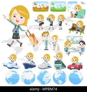 Set di pose diverse di Schoolgirl White travel Illustrazione Vettoriale