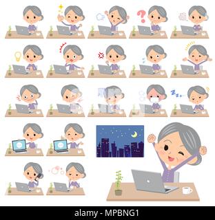 Vestiti di porpora nonna desk work Illustrazione Vettoriale