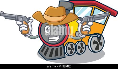 Cowboy carattere del treno in stile cartone animato Illustrazione Vettoriale