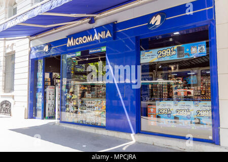 Micromania, video gioco catena retail, negozio di fronte a Parigi, Francia Foto Stock