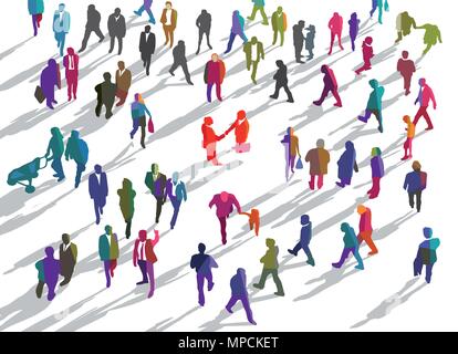 Un folto gruppo di persone su un posto in città Illustrazione Vettoriale