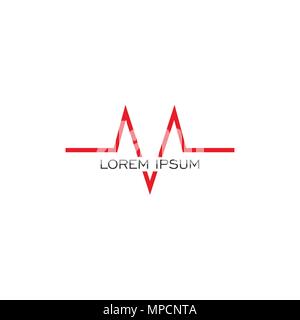 M lettera logo design, battito cardiaco stile linea. Illustrazione Vettoriale