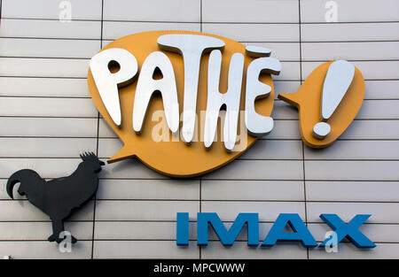 Amsterdam, Paesi Bassi-novembre 24, 2015: facciata e il logo della Pathe Cinema Imax in Amsterdam Foto Stock