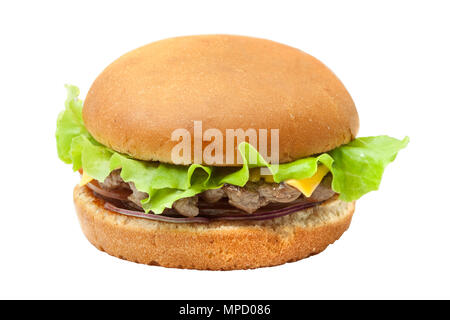 Cheesburger con insalata di lattuga isolato dal contesto Foto Stock