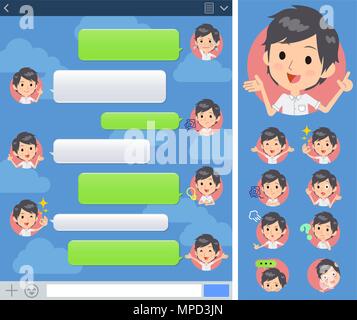 Set di pose diverse di bianco a manica corta shirt uomini d' affari finestra sns Illustrazione Vettoriale