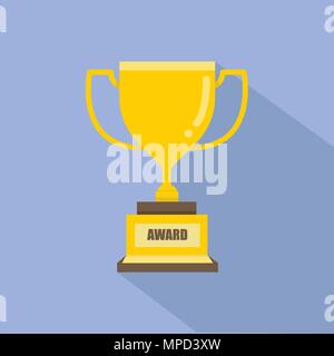 Appartamento oro del Trofeo isolato sfondo blu illustrazione vettoriale.Award e il concetto di successo.Golden Cup per il vincitore. Illustrazione Vettoriale