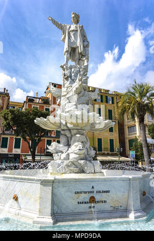 SANTA MARGHERITA LIGURE, Italia - 12 Marzo 2018: Monumento a Cristoforo Colombo a Santa Margherita Ligure, Italia. Il monumento è stato creato dallo scultore Foto Stock