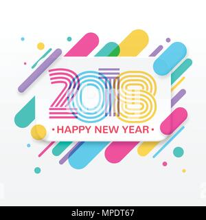 2018 Felice Anno Nuovo biglietto di auguri con colorate astratte forme arrotondate linee in diagonale il ritmo. Per il biglietto di auguri, poster, brochure o modello flyer Illustrazione Vettoriale