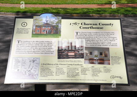Un marcatore storico circa il Chowan County Courthouse. Foto Stock