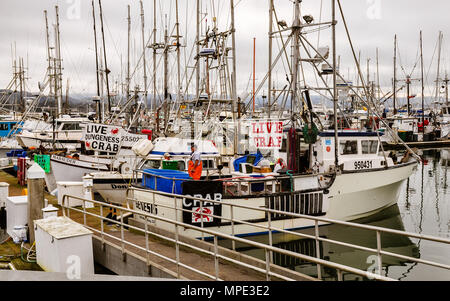 Half Moon Bay, CA/STATI UNITI D'America - 7 dicembre, 2014: si tratta di stagione pescando granchi e i pescatori stanno vendendo le proprie catture dalle loro barche da pesca a Pilastro punto porto. Foto Stock