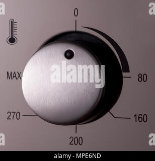 Termostato e manici su un moderno forno a microonde, close-up. Attrezzature per cucina Foto Stock