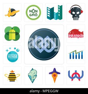 Set di 13 semplici icone modificabile come la doppia d, Wn, viaggi, montoni, Queen Bee, free stock, per la pulizia della casa, piranha, mobile os a possono essere utilizzati per la telefonia mobile Illustrazione Vettoriale