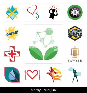 Set di 13 semplici icone modificabile come antiossidante, ambizione, il muay thai, appetito, senza acqua, avvocato, immagine della croce, camion, oops può essere utilizzato fo Illustrazione Vettoriale