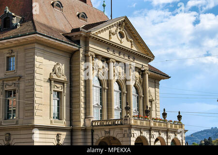 Bern, Svizzera - 31 agosto 2016: frammento di Casino edificio nel centro della città vecchia di Berna Foto Stock