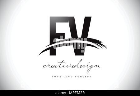 FV F V lettera Logo Design con Swoosh nero e il tratto di pennello. Creative moderna pennellata lettere Logo vettoriale Illustrazione Vettoriale