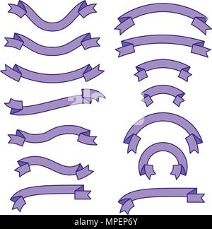 Insieme di diversi nastri, viola banner di nastro di raccolta, illustrazione vettoriale Illustrazione Vettoriale