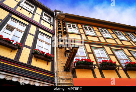 Wernigerode facciate in Harz in Germania Sassonia Anhalt Foto Stock