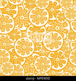 Vettore di Seamless pattern di agrumi. Sfondo di frutta. Estate sfondo luminoso con limone e pompelmo e arancio. Illustrazione Vettoriale