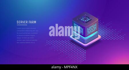 Il centro dati. Grande data. Illustrazione concettuale, il flusso di dati. Server. Lo spazio digitale. La memorizzazione dei dati. Isometrica illustrazione vettoriale. 3D. Illustrazione Vettoriale