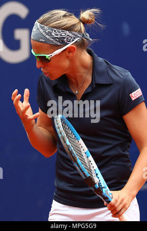 Norimberga, Germania. 23 Maggio, 2018. 23 maggio 2018, Germania, Norimberga: Tennis, WTA Tour-, donne singoli. Belgio del Kirsten Flipkens reagisce. Credito: Daniel Karmann/dpa/Alamy Live News Foto Stock