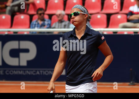 Norimberga, Germania. 23 Maggio, 2018. 23 maggio 2018, Germania, Norimberga: Tennis, WTA Tour-, donne singoli. Belgio del Kirsten Flipkens reagisce. Credito: Daniel Karmann/dpa/Alamy Live News Foto Stock