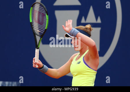 Norimberga, Germania. 23 Maggio, 2018. 23 maggio 2018, Germania, Norimberga: Tennis, WTA Tour-, donne singoli. Madison Brengle da noi gesticulating. Credito: Daniel Karmann/dpa/Alamy Live News Foto Stock