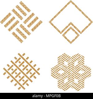 Geometrico set di icone di vettore. Simbolo di oro con il modello giapponese dello sfondo. Illustrazione Vettoriale