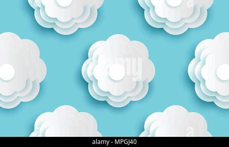 Decorazione tonda bianco fiori e carta tagliata stile illustrazione vettoriale Illustrazione Vettoriale