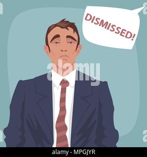 Ritratto di imprenditore infelice. Il Boss con bolla respinto. Triste uomo lavoratore a bad business suit. Il dipendente licenziato dal concetto di lavoro. Realistico semplificato c Illustrazione Vettoriale