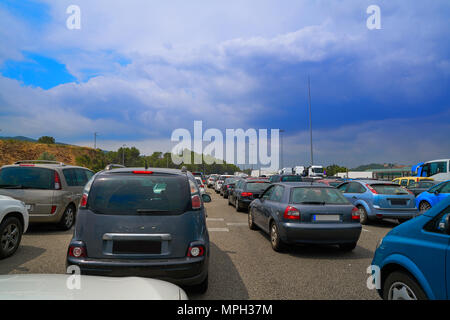 Inceppamento di traffico con fermo auto in Spagna Foto Stock