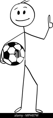 Cartoon di sorridere il calcio o il giocatore di calcio tenendo una palla Illustrazione Vettoriale