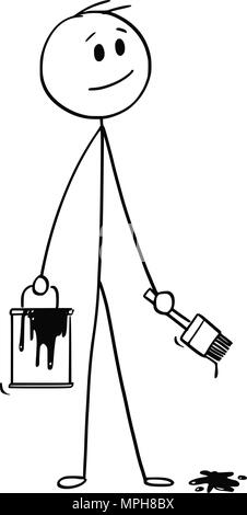 Cartoon di sorridere imprenditore con pennello e vernice può Illustrazione Vettoriale