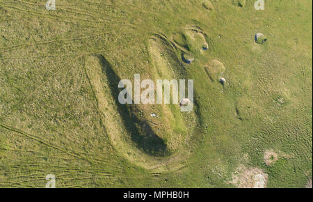 Segni visibili dall'occupazione tedesca durante la seconda guerra mondiale in Danimarca; crateri da aerei di rifugi sul Randbøl Hede (Randbol Heath) - Fliegerhorst Vejle Foto Stock