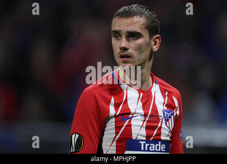 Atletico Madrid di Antoine Griezmann durante la UEFA Europa League a Parc Olympique Lyonnais, Lione. Foto Stock