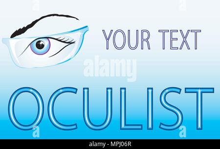 Illustrazione banner oftalmica. La all'ottico optometrista. Occhi e occhiali. Illustrazione Vettoriale